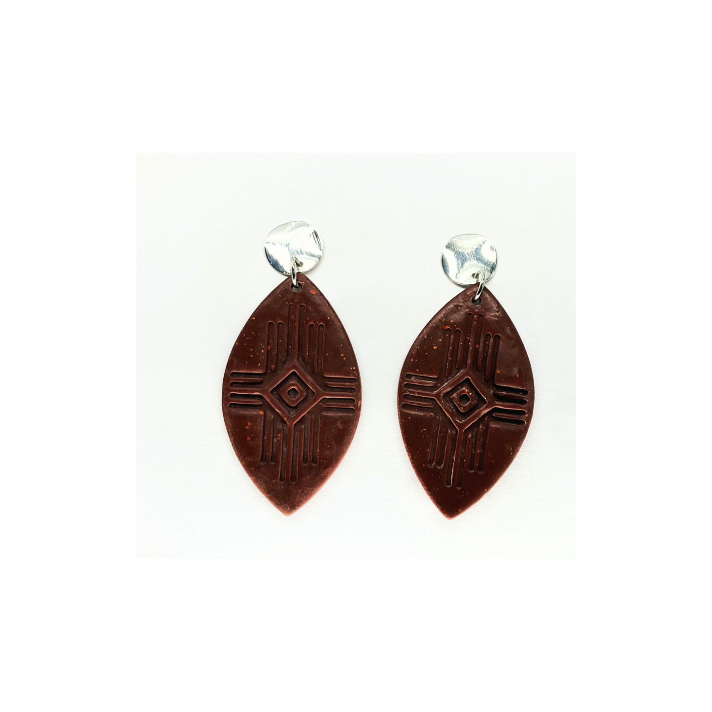 Brown Southwest Geometric Dangle with Silver Stud Earrings-Crafting By BB