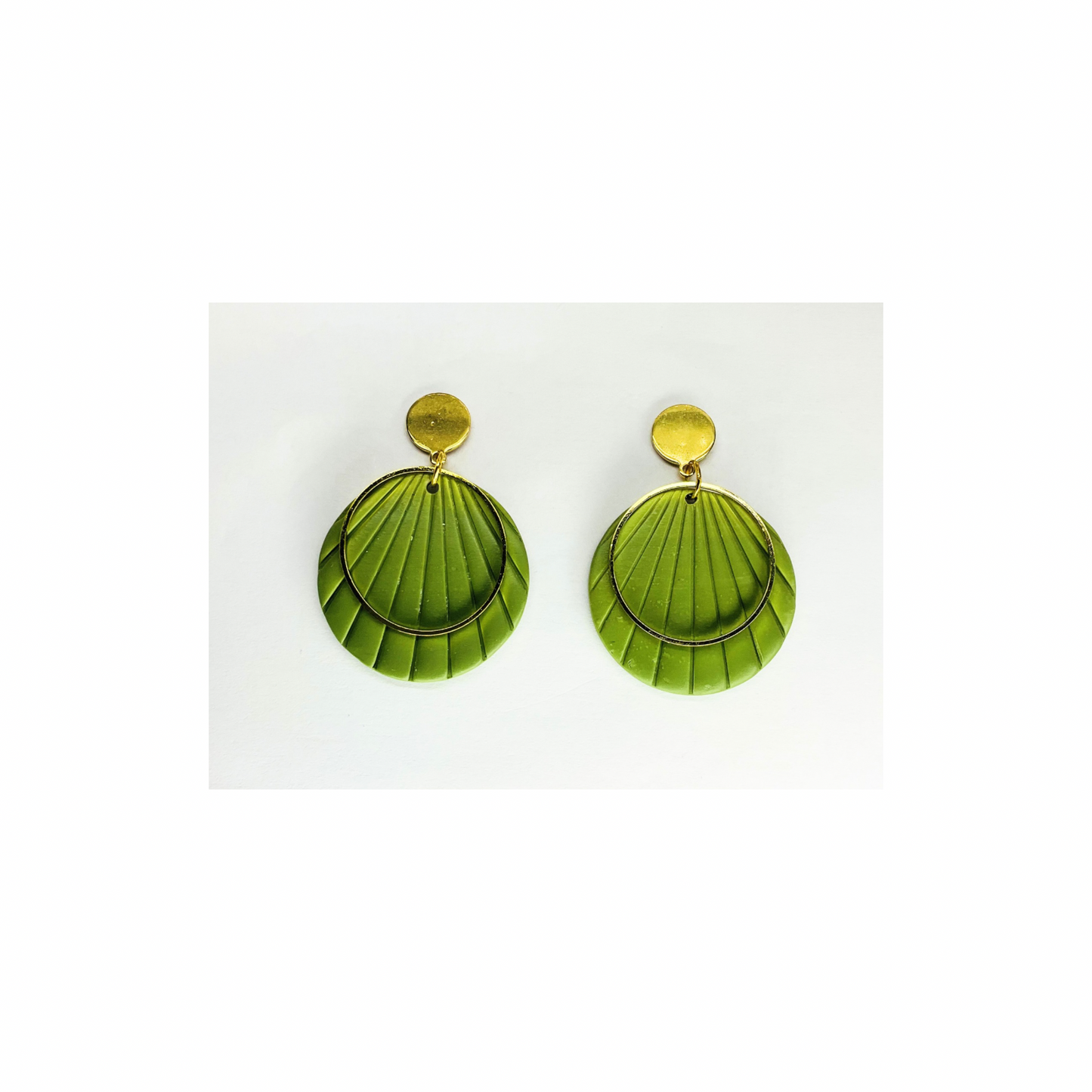 Green Circle  Dangle with Gold Accents and Gold Button Stud Earrings-Crafting By BB