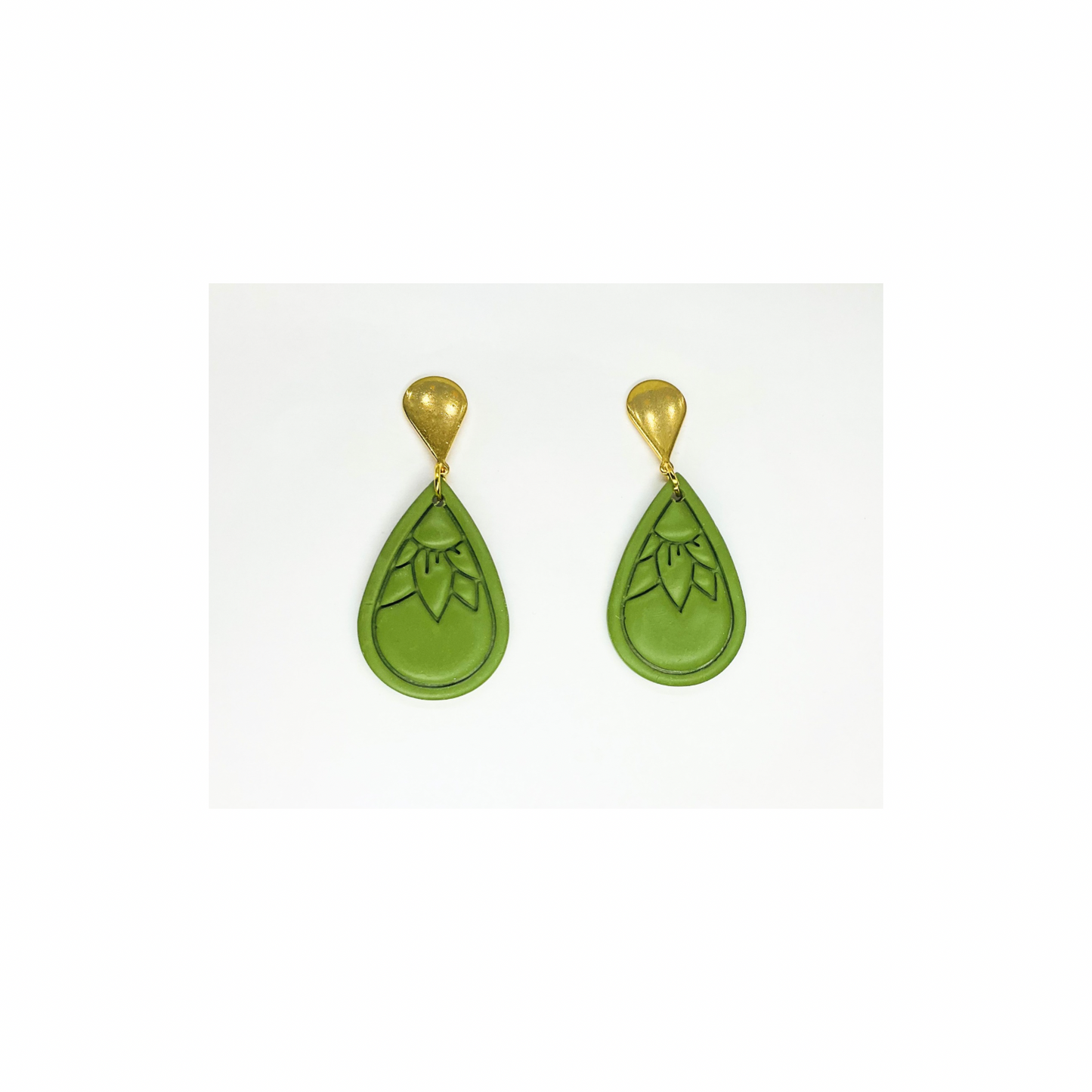 Olive Green Teardrop Dangle with Gold Teardrop Stud Earrings-Crafting By BB