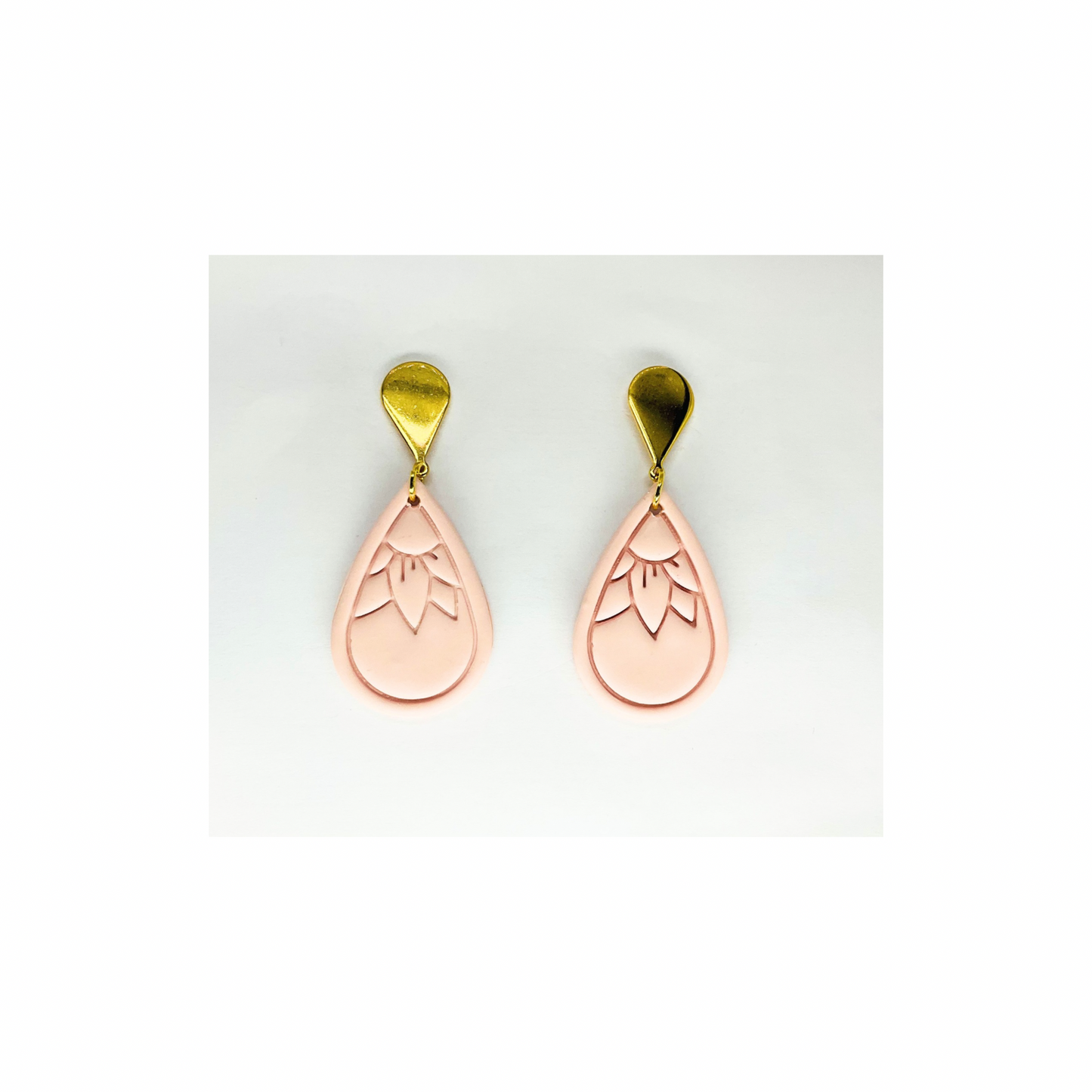 Pink Teardrop Flower Dangle with Gold Teardrop Stud Earrings-Crafting By BB