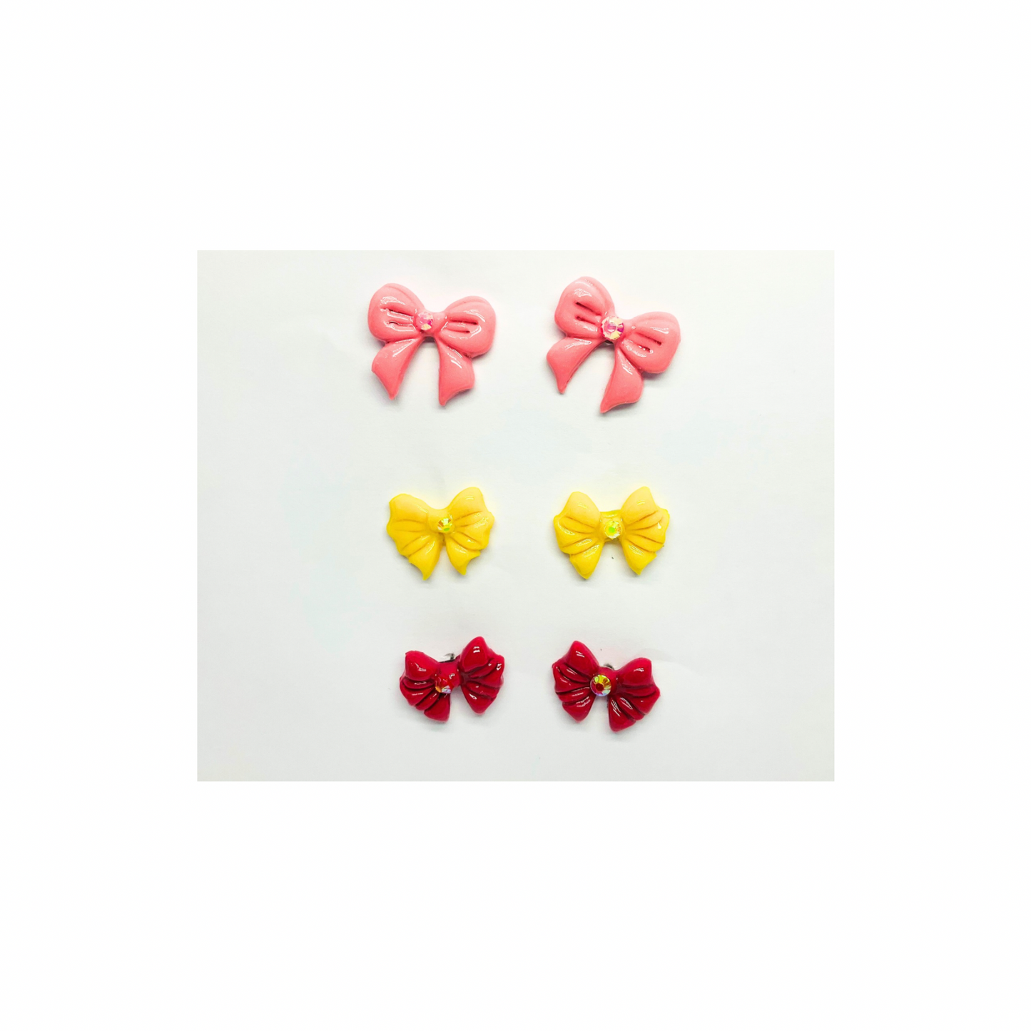 Bow Stud Earrings in Pink, Yellow, and Red