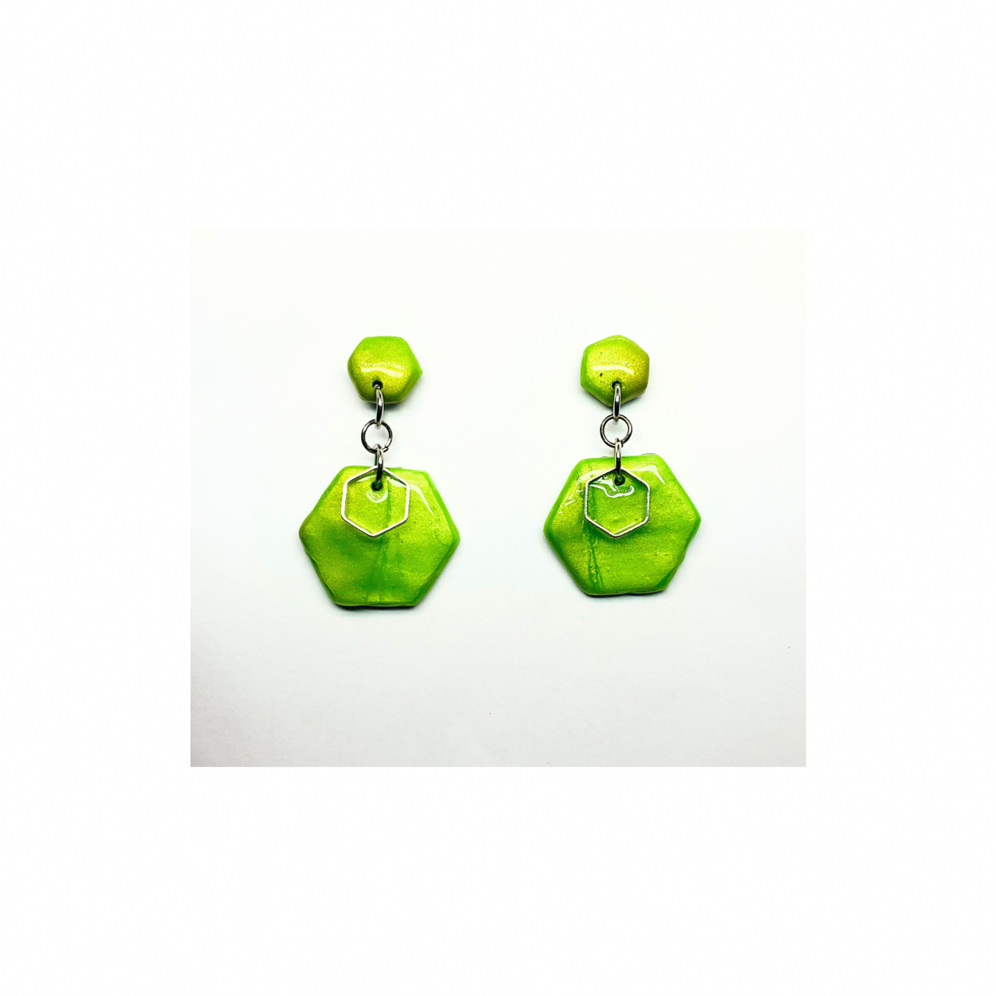 Apple Green Hexagon Shape Dangle Earring