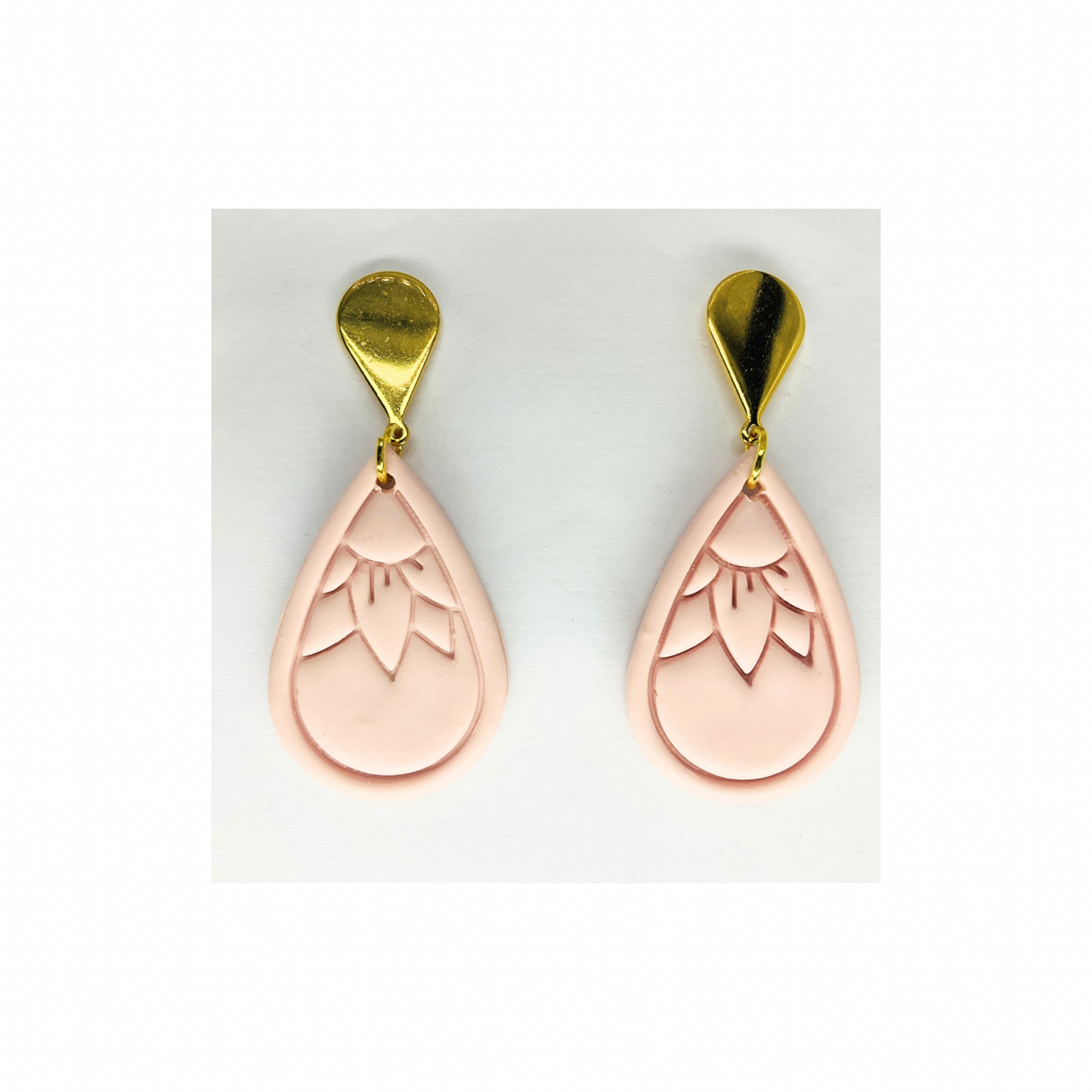 Pink Teardrop Flower Dangle with Gold Teardrop Stud Earrings-Crafting By BB
