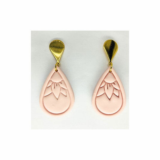 Pink Teardrop Flower Dangle with Gold Teardrop Stud Earrings-Crafting By BB