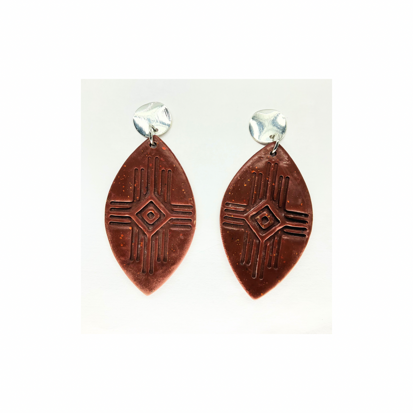 Brown Southwest Geometric Dangle with Silver Stud Earrings-Crafting By BB