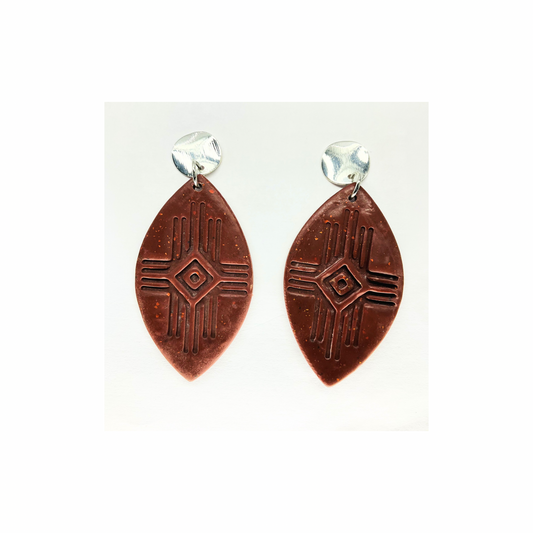 Brown Southwest Geometric Dangle with Silver Stud Earrings-Crafting By BB