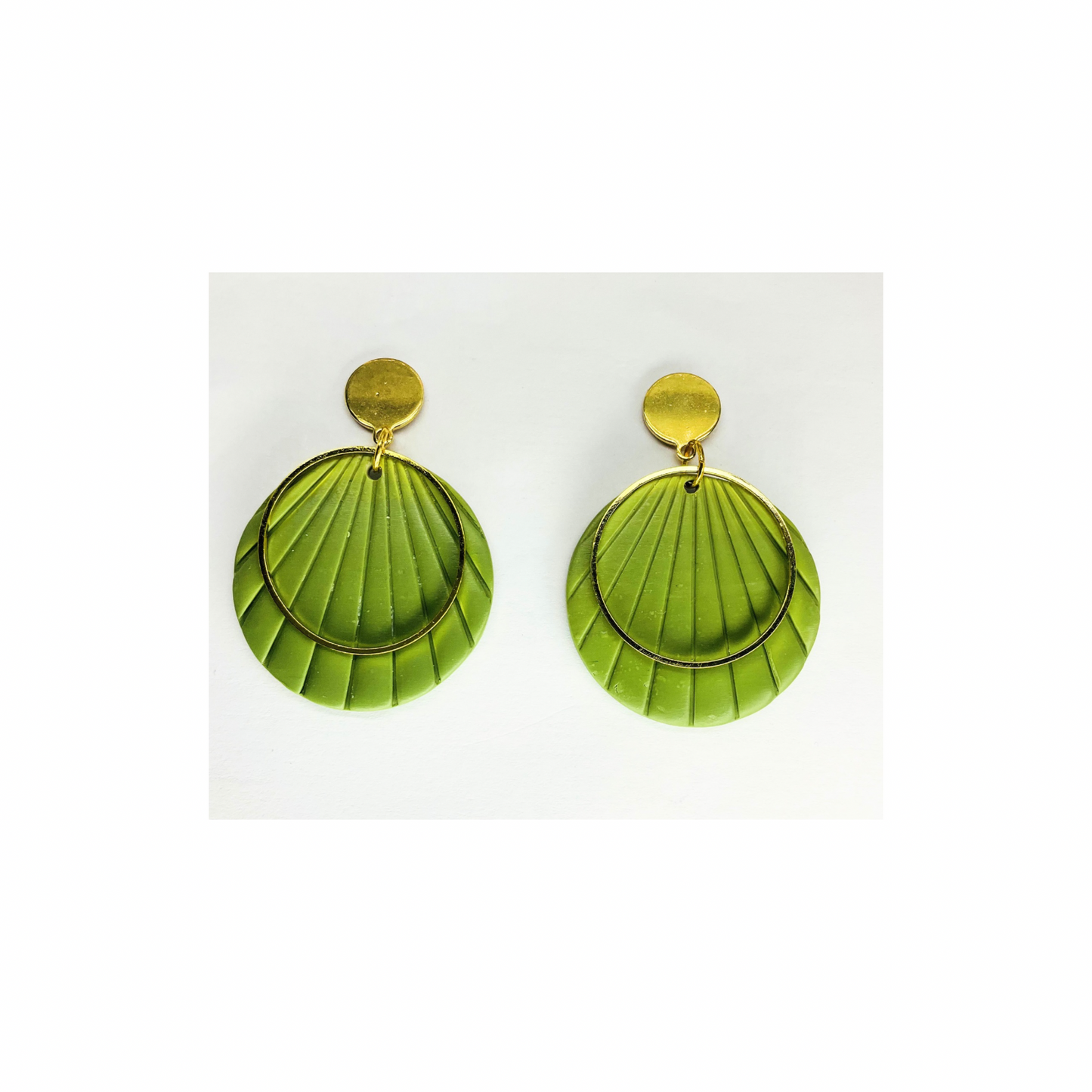 Green Circle  Dangle with Gold Accents and Gold Button Stud Earrings-Crafting By BB