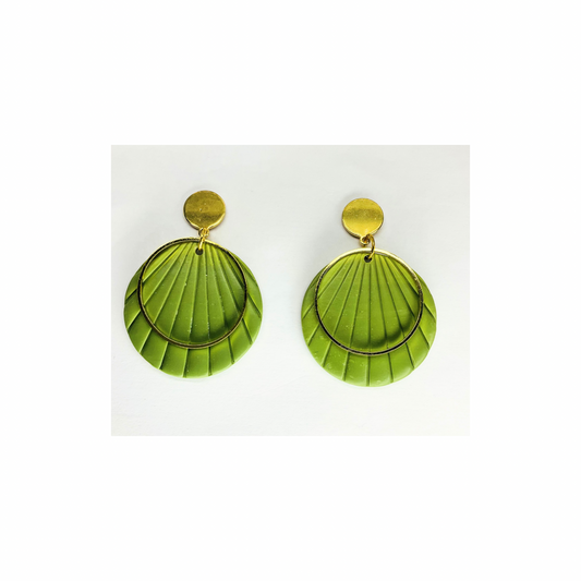 Green Circle  Dangle with Gold Accents and Gold Button Stud Earrings-Crafting By BB