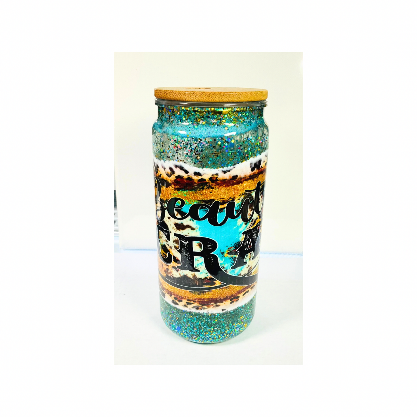 Beautiful Crazy Glitter 20oz Tumbler - Elegant Design with UV Decal Finish Western Style Handmade Turquoise Bottle Drinkware with Wood Lid & Straw Plastic