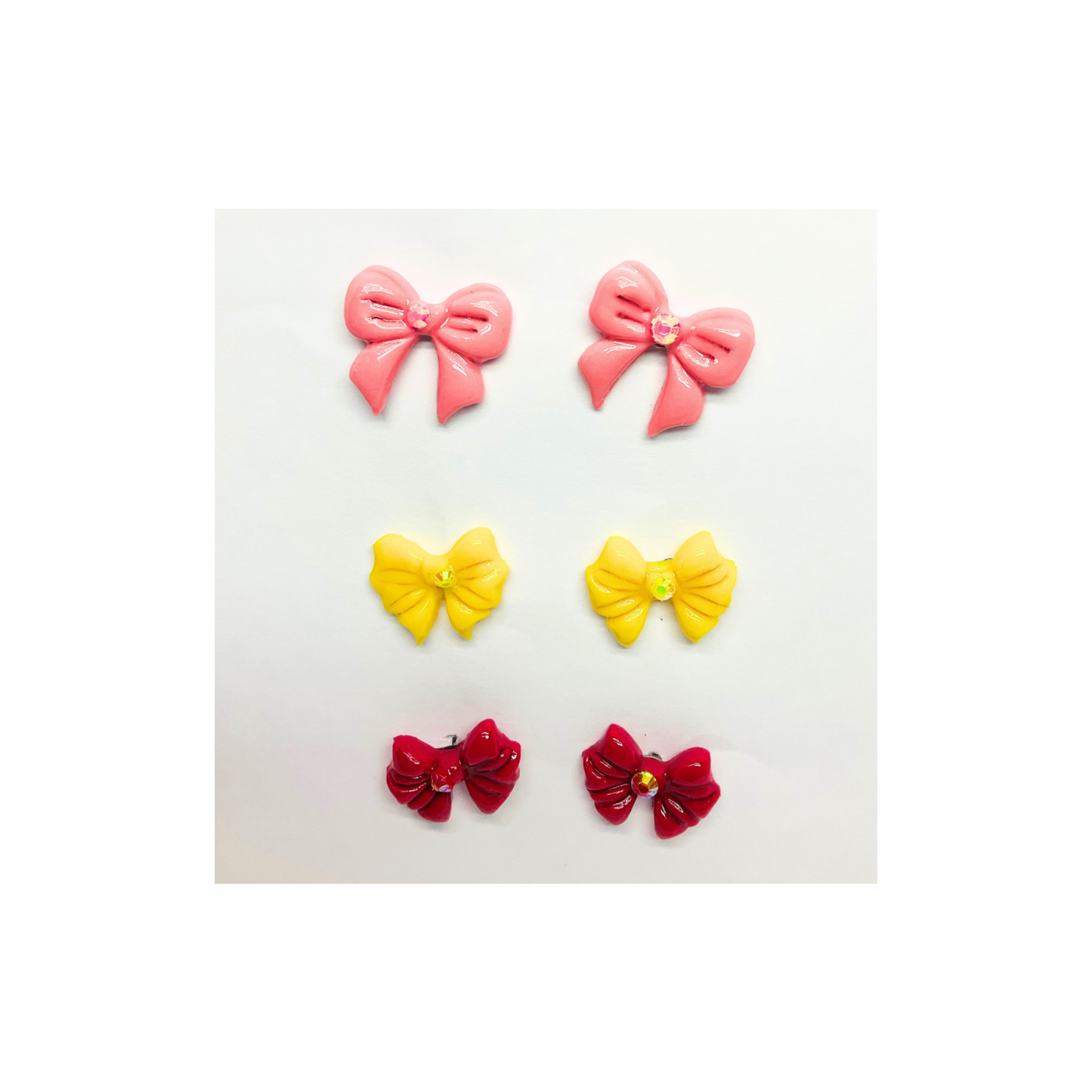 Bow Stud Earrings in Pink, Yellow, and Red
