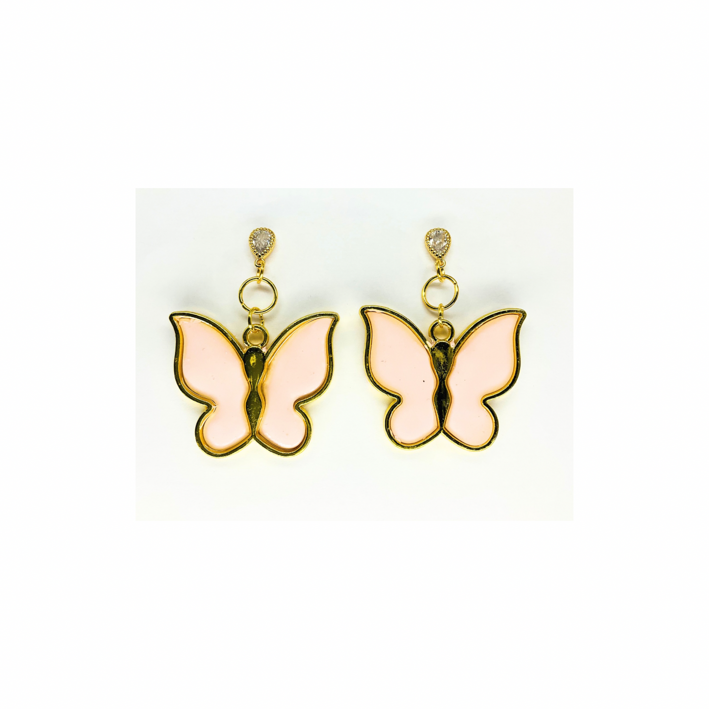 Pink and Gold Butterfly Dangle with Rhinestone Stud Earrings-Crafting By BB