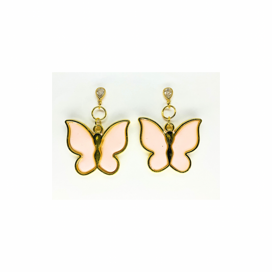 Pink and Gold Butterfly Dangle with Rhinestone Stud Earrings-Crafting By BB
