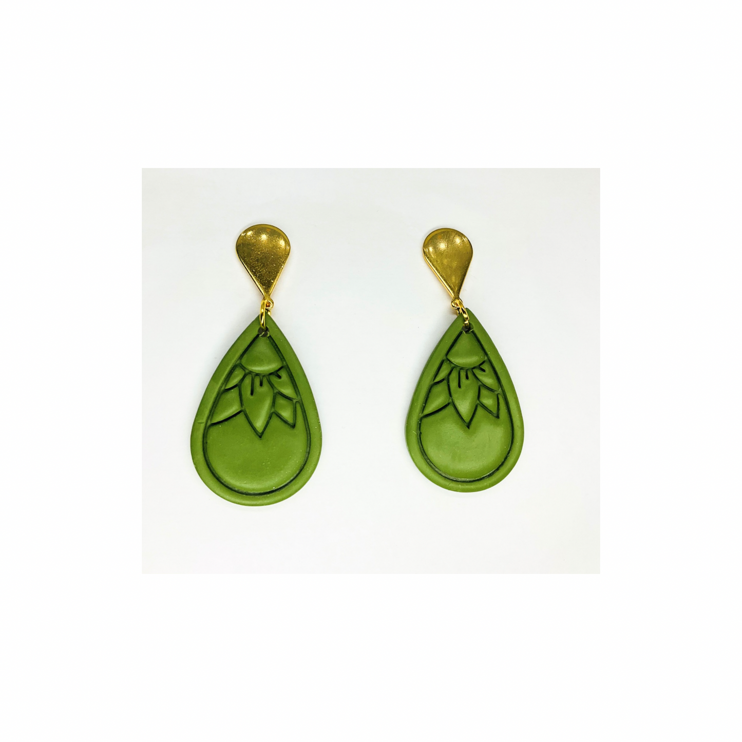 Olive Green Teardrop Dangle with Gold Teardrop Stud Earrings-Crafting By BB