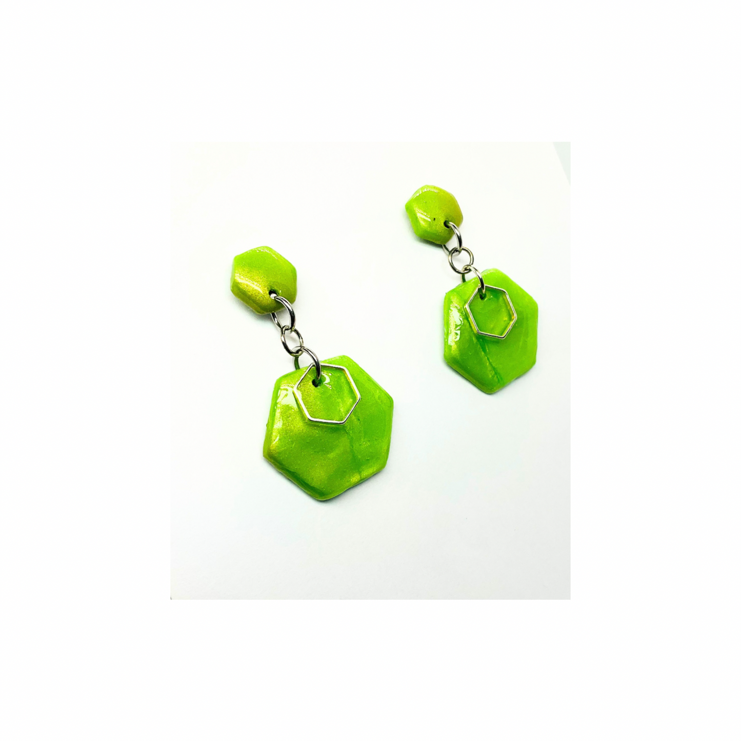 Apple Green Hexagon Shape Dangle Earring