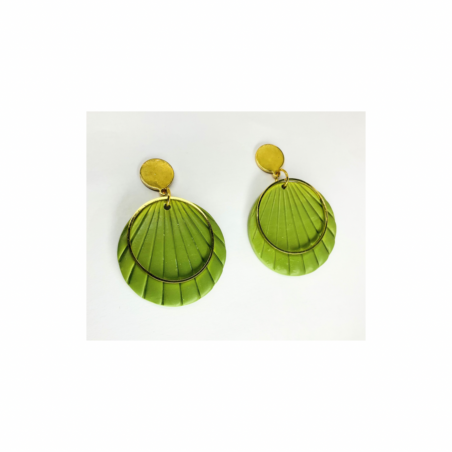Green Circle  Dangle with Gold Accents and Gold Button Stud Earrings-Crafting By BB