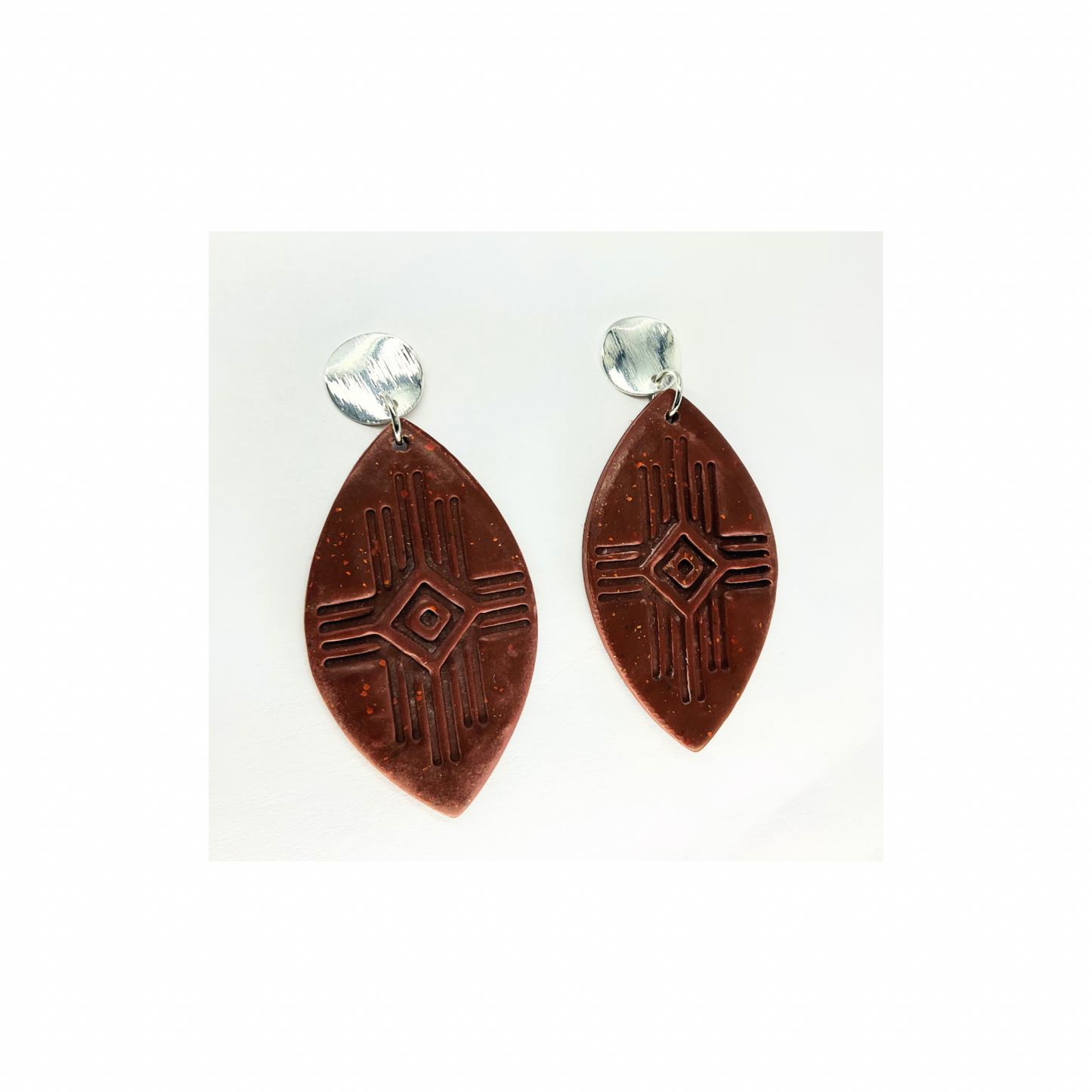 Brown Southwest Geometric Dangle with Silver Stud Earrings-Crafting By BB