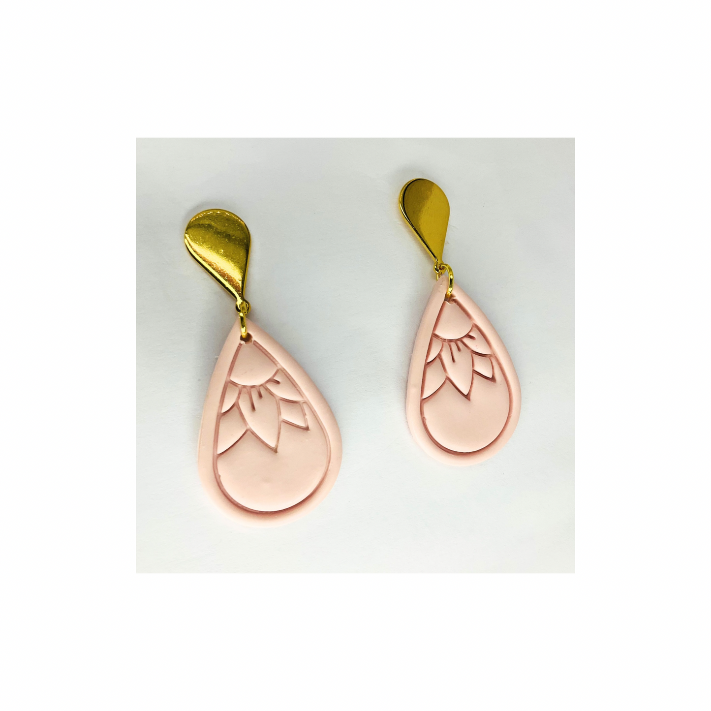 Pink Teardrop Flower Dangle with Gold Teardrop Stud Earrings-Crafting By BB