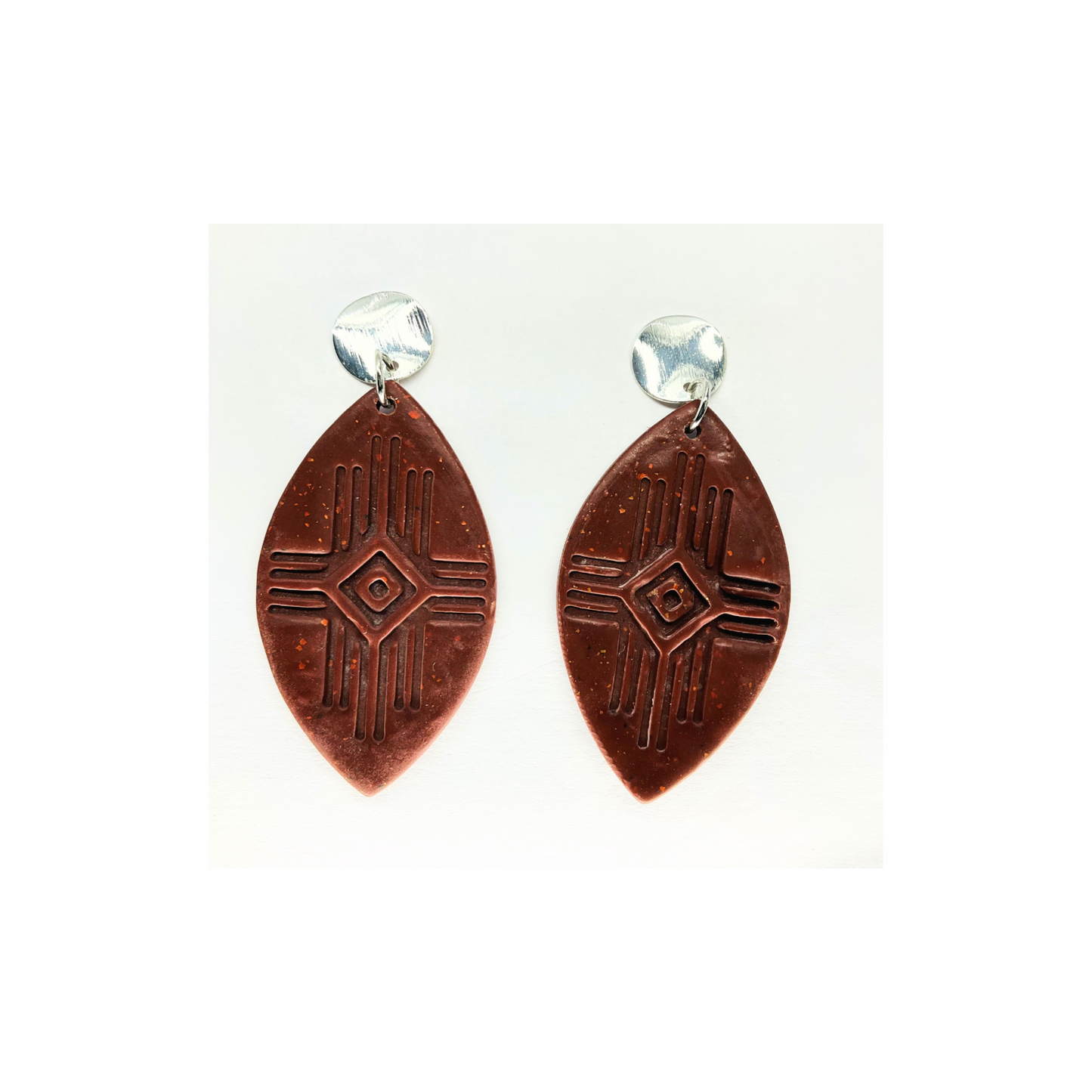 Brown Southwest Geometric Dangle with Silver Stud Earrings-Crafting By BB