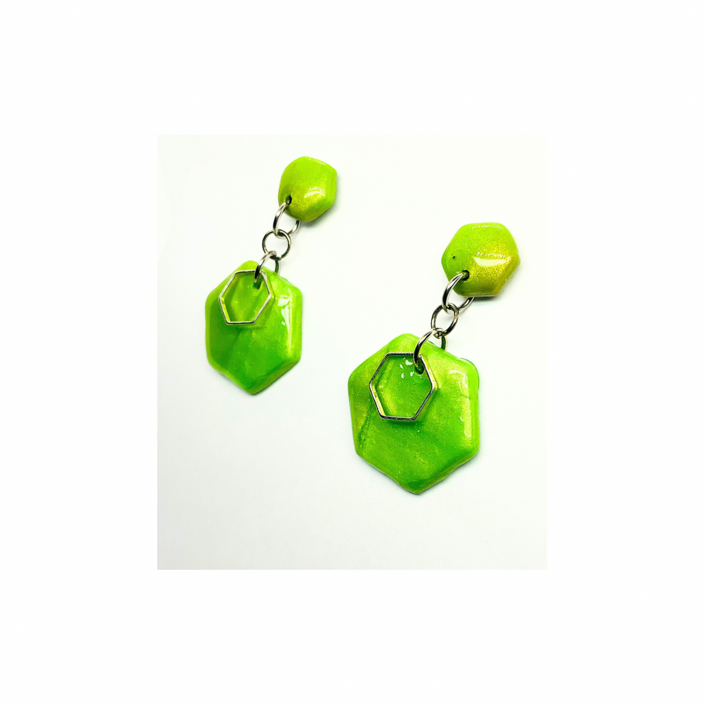 Apple Green Hexagon Shape Dangle Earring