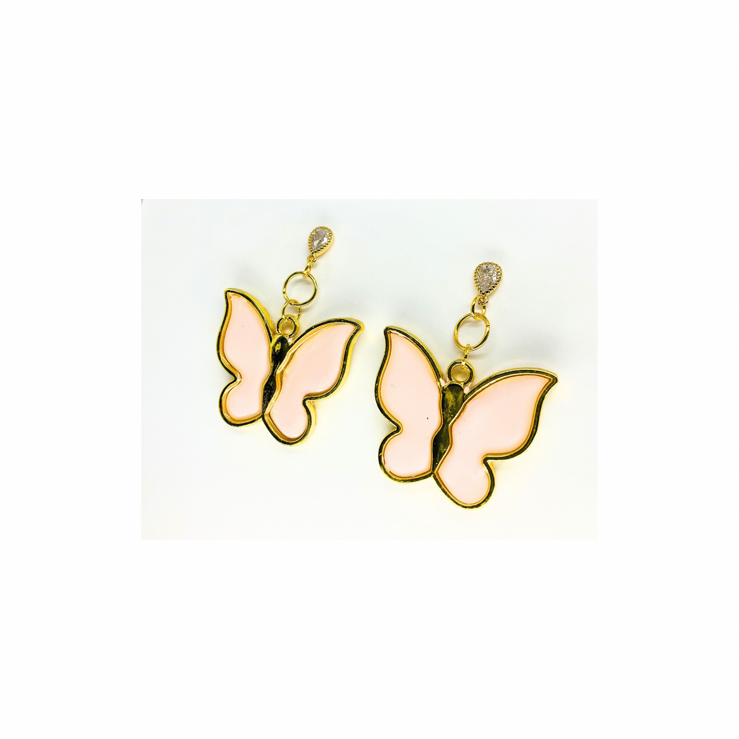 Pink and Gold Butterfly Dangle with Rhinestone Stud Earrings-Crafting By BB