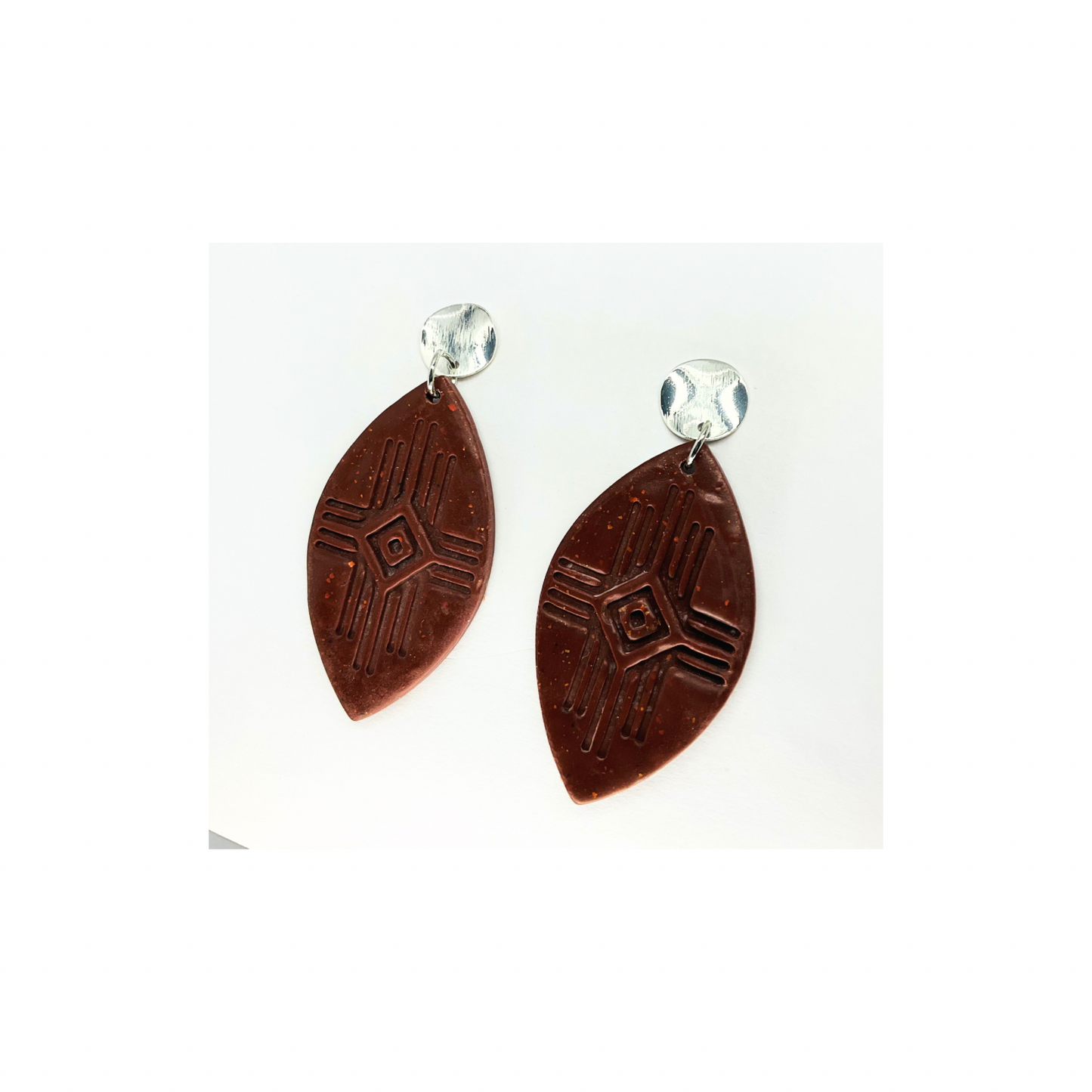 Brown Southwest Geometric Dangle with Silver Stud Earrings-Crafting By BB