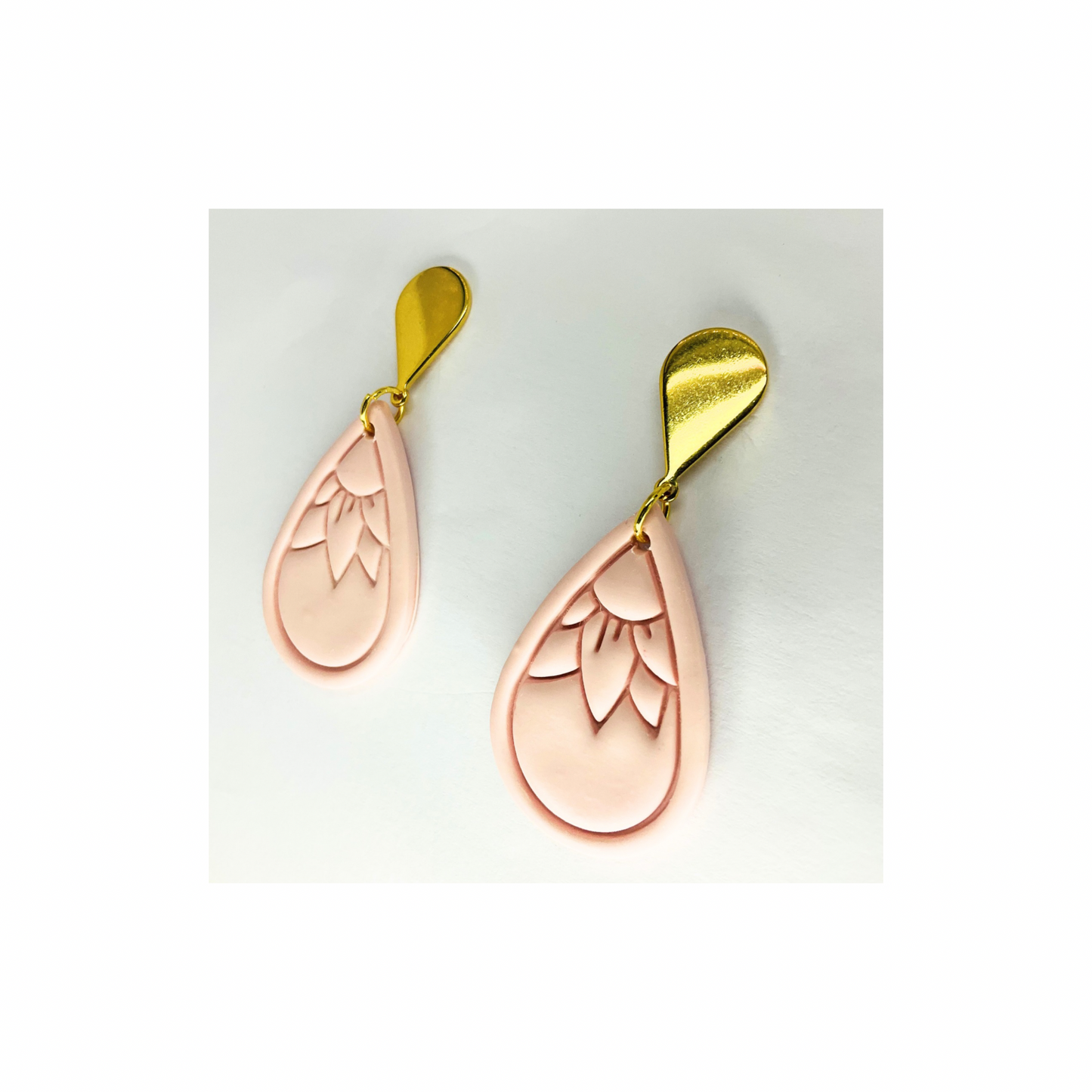 Pink Teardrop Flower Dangle with Gold Teardrop Stud Earrings-Crafting By BB