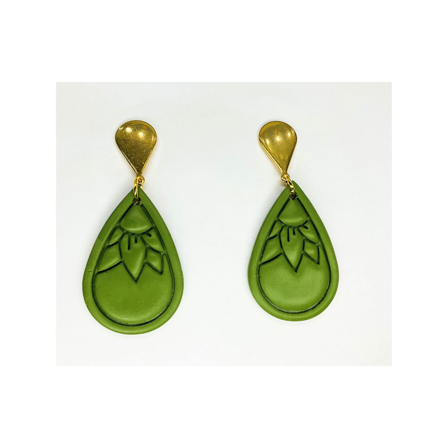 Olive Green Teardrop Dangle with Gold Teardrop Stud Earrings-Crafting By BB