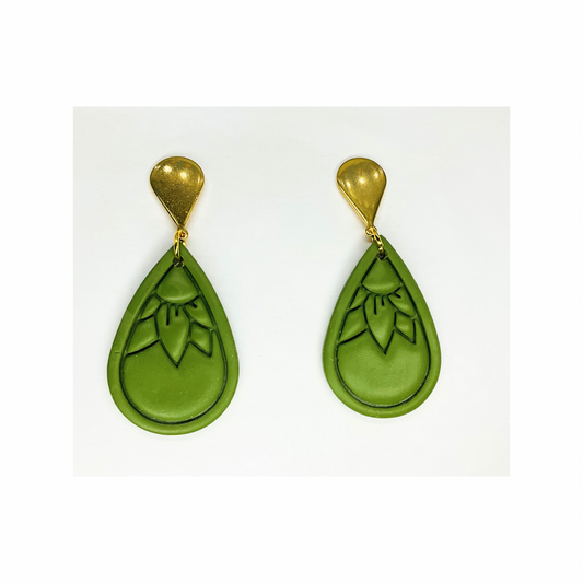 Olive Green Teardrop Dangle with Gold Teardrop Stud Earrings-Crafting By BB