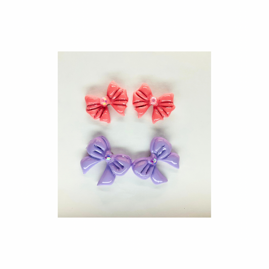 Purple and Pink Bow Stud Earrings