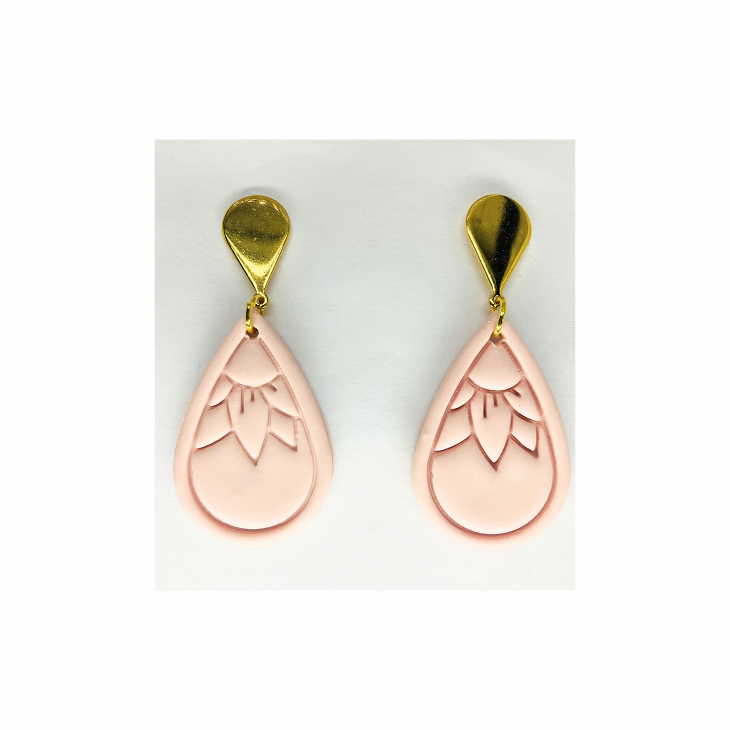 Pink Teardrop Flower Dangle with Gold Teardrop Stud Earrings-Crafting By BB