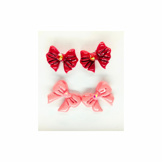 Red and Pink Bow Stud Earrings