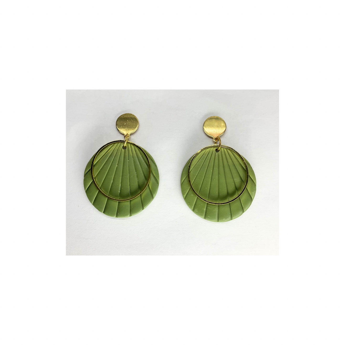 Green Circle  Dangle with Gold Accents and Gold Button Stud Earrings-Crafting By BB