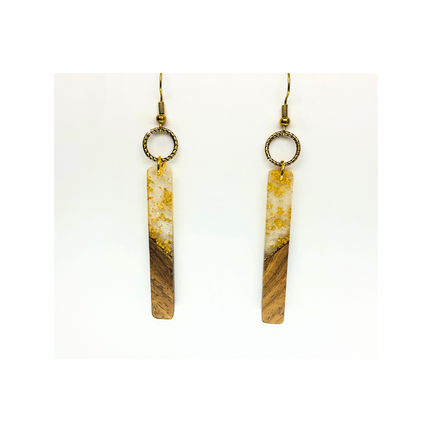 Boho Wood Collection Long Dangle Earring with Gold Accents and Wooden Design Elements
