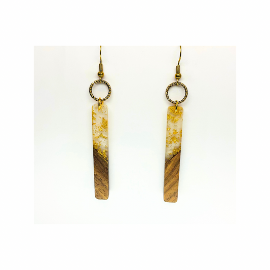 Boho Wood Collection Long Dangle Earring with Gold Accents and Wooden Design Elements