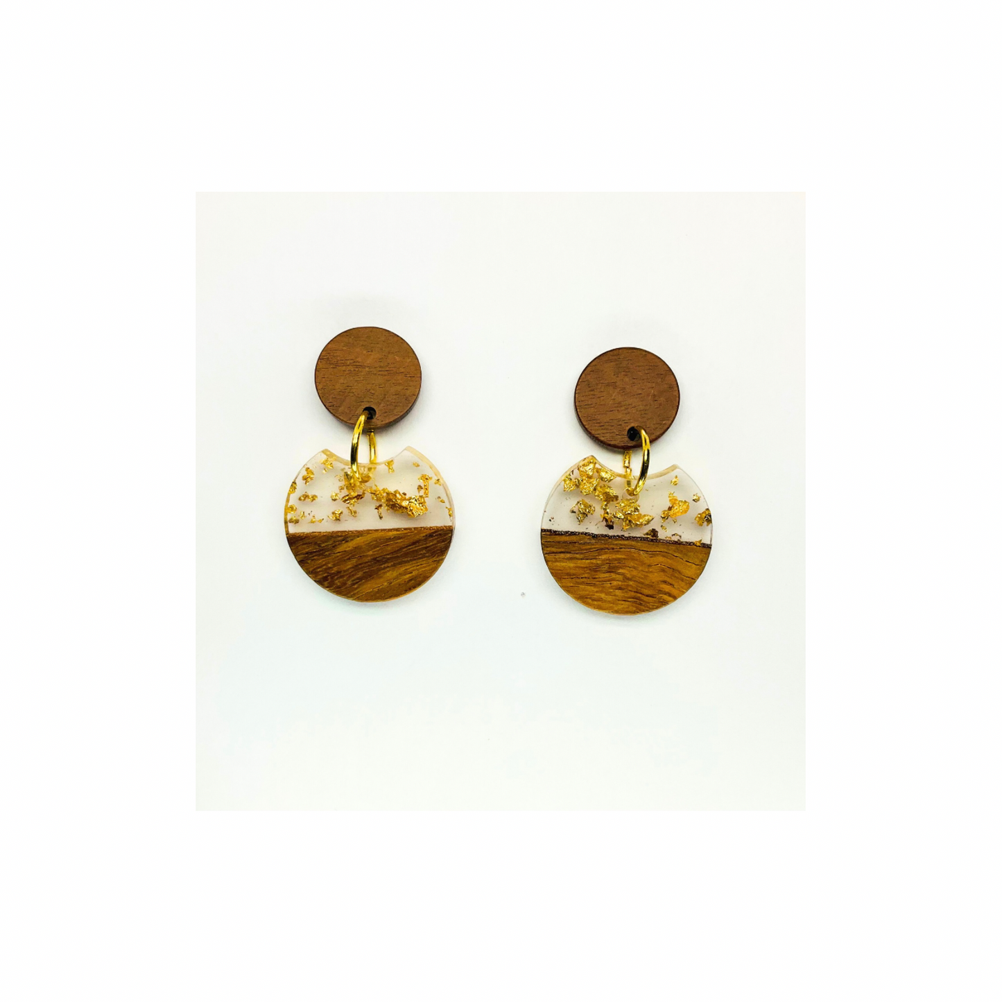 Boho Wood Collection Round Stud Earring with Gold Accents and Wooden Design Elements