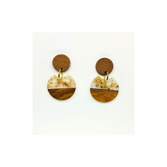 Boho Wood Collection Round Stud Earring with Gold Accents and Wooden Design Elements