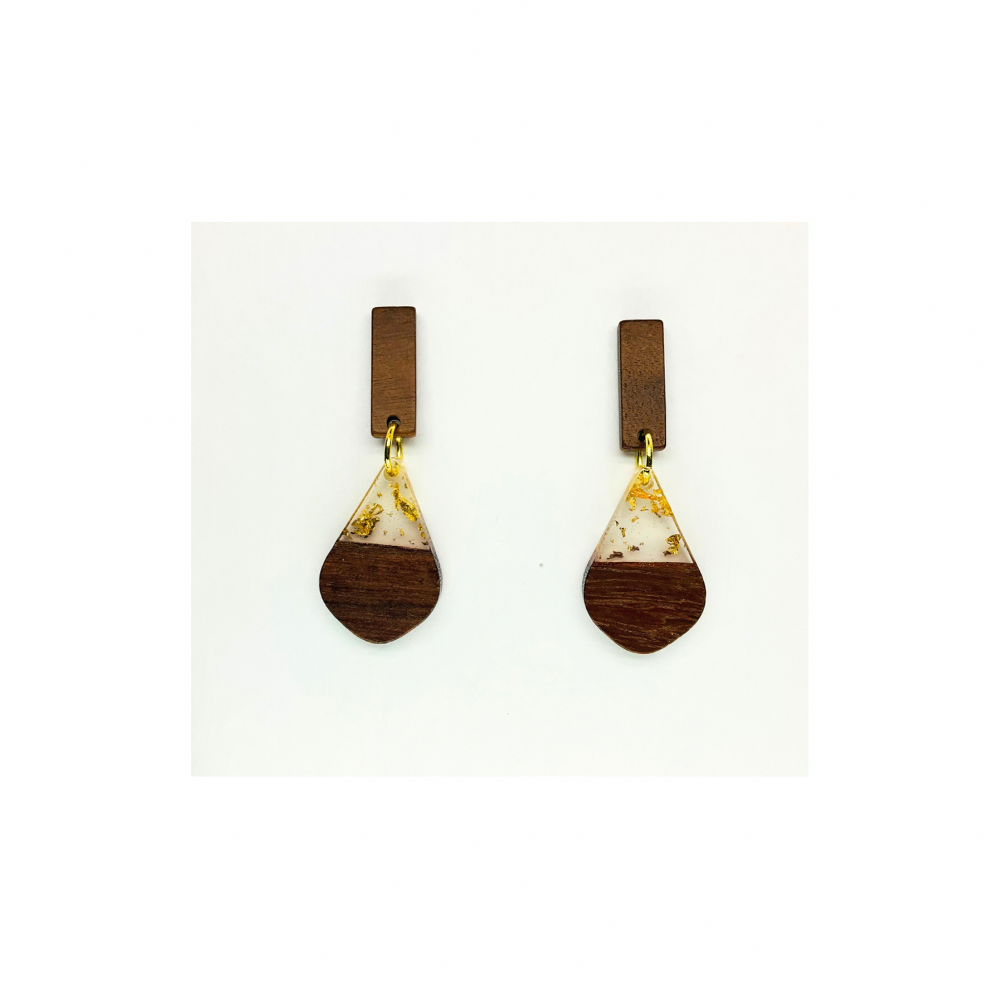 Boho Wood Collection Teardrop Stud Earrings for Female - Wooden Design with Gold Accents