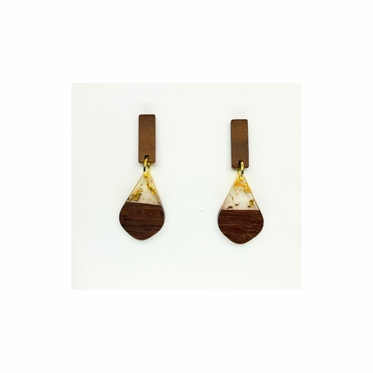Boho Wood Collection Teardrop Stud Earrings for Female - Wooden Design with Gold Accents