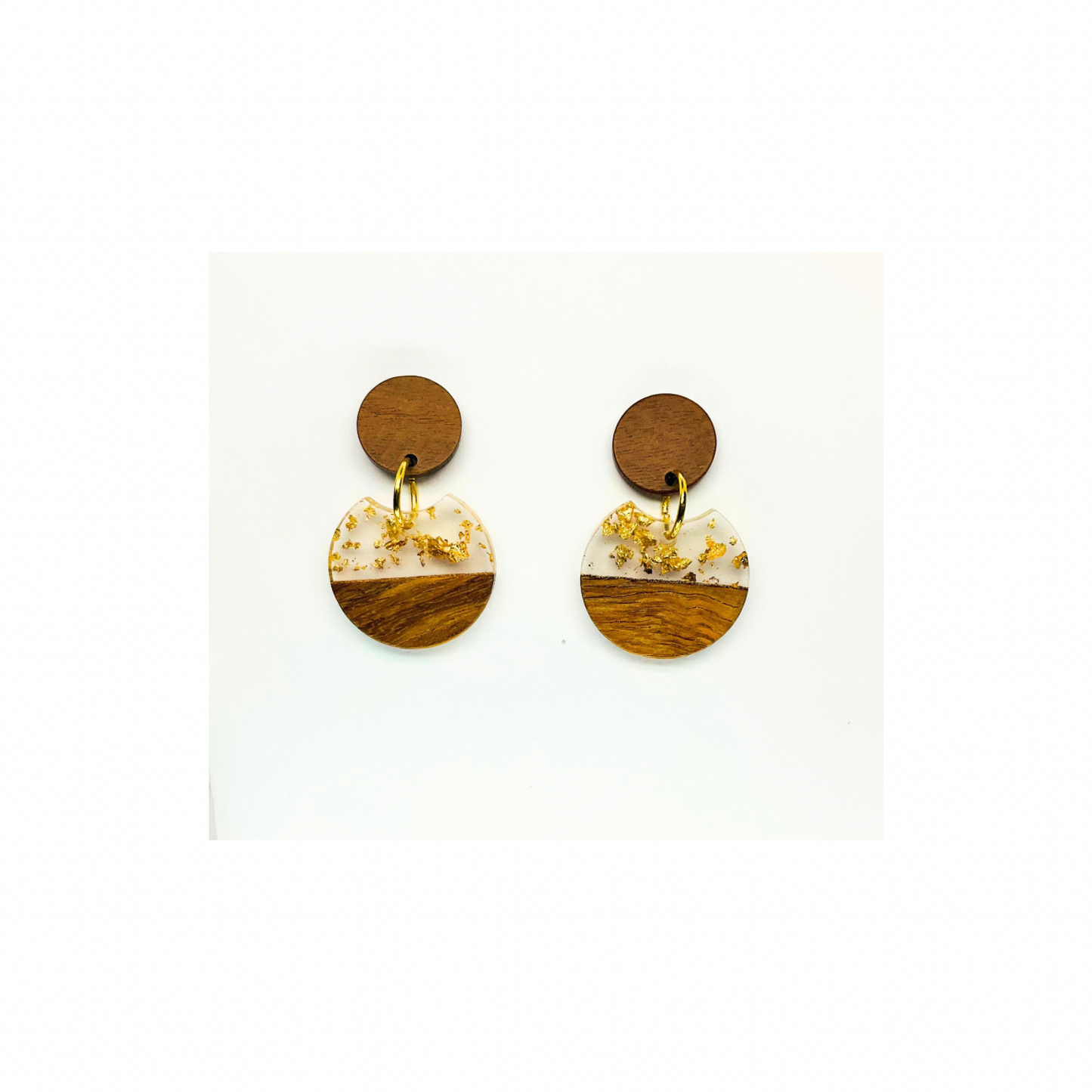 Boho Wood Collection Round Stud Earring with Gold Accents and Wooden Design Elements