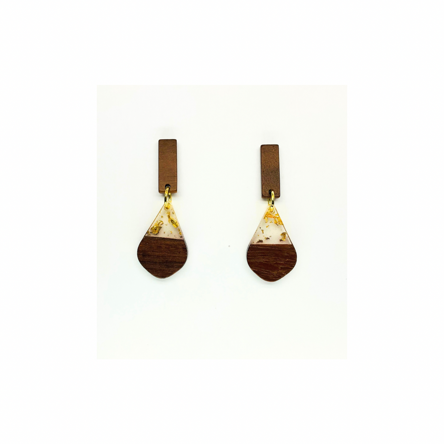 Boho Wood Collection Teardrop Stud Earrings for Female - Wooden Design with Gold Accents