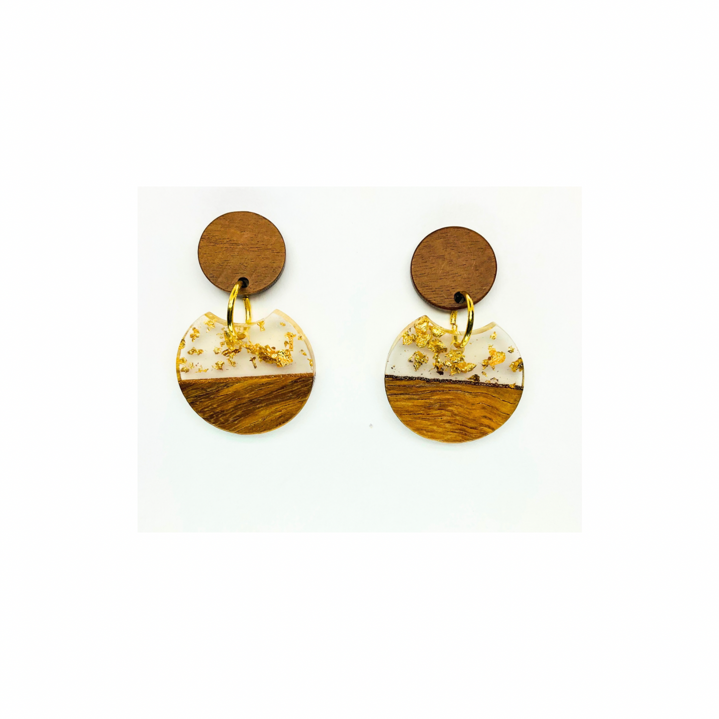 Boho Wood Collection Round Stud Earring with Gold Accents and Wooden Design Elements
