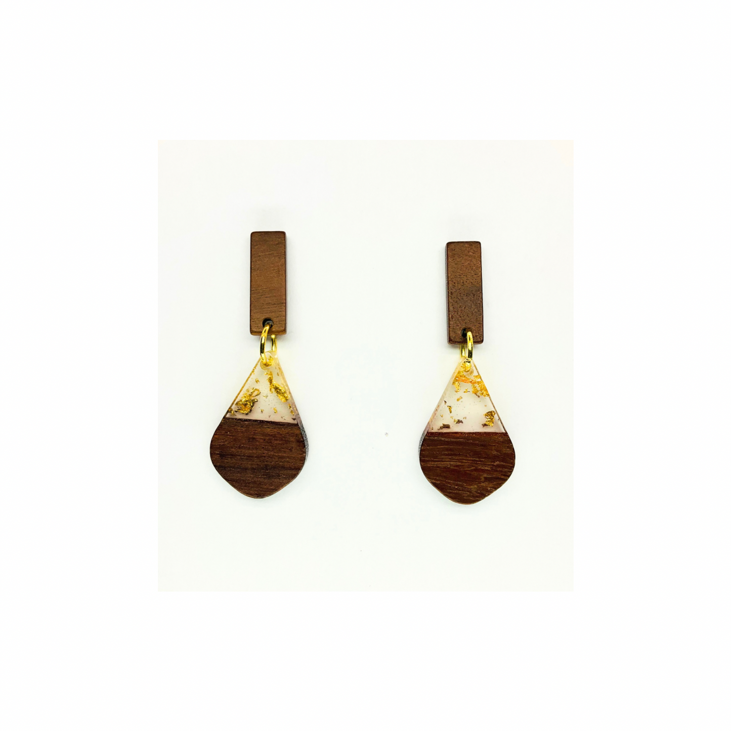 Boho Wood Collection Teardrop Stud Earrings for Female - Wooden Design with Gold Accents