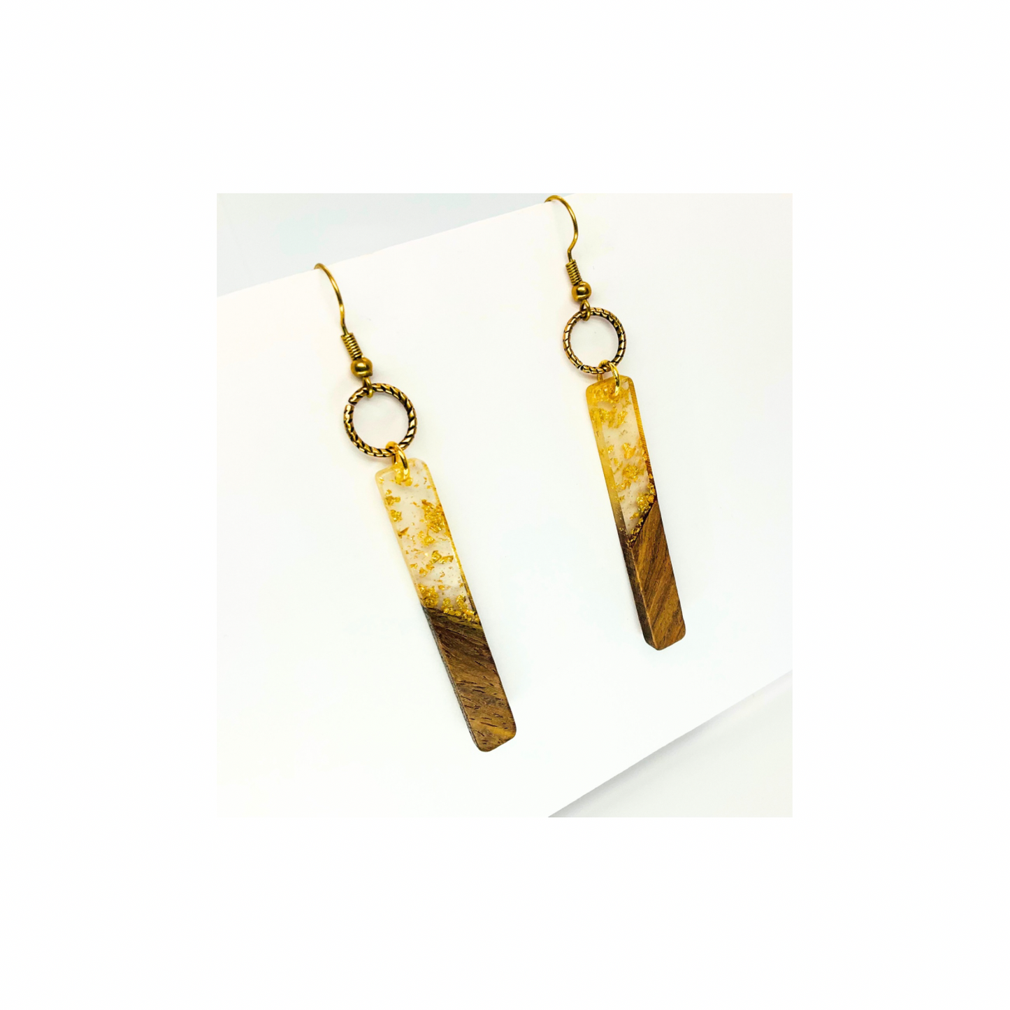 Boho Wood Collection Long Dangle Earring with Gold Accents and Wooden Design Elements