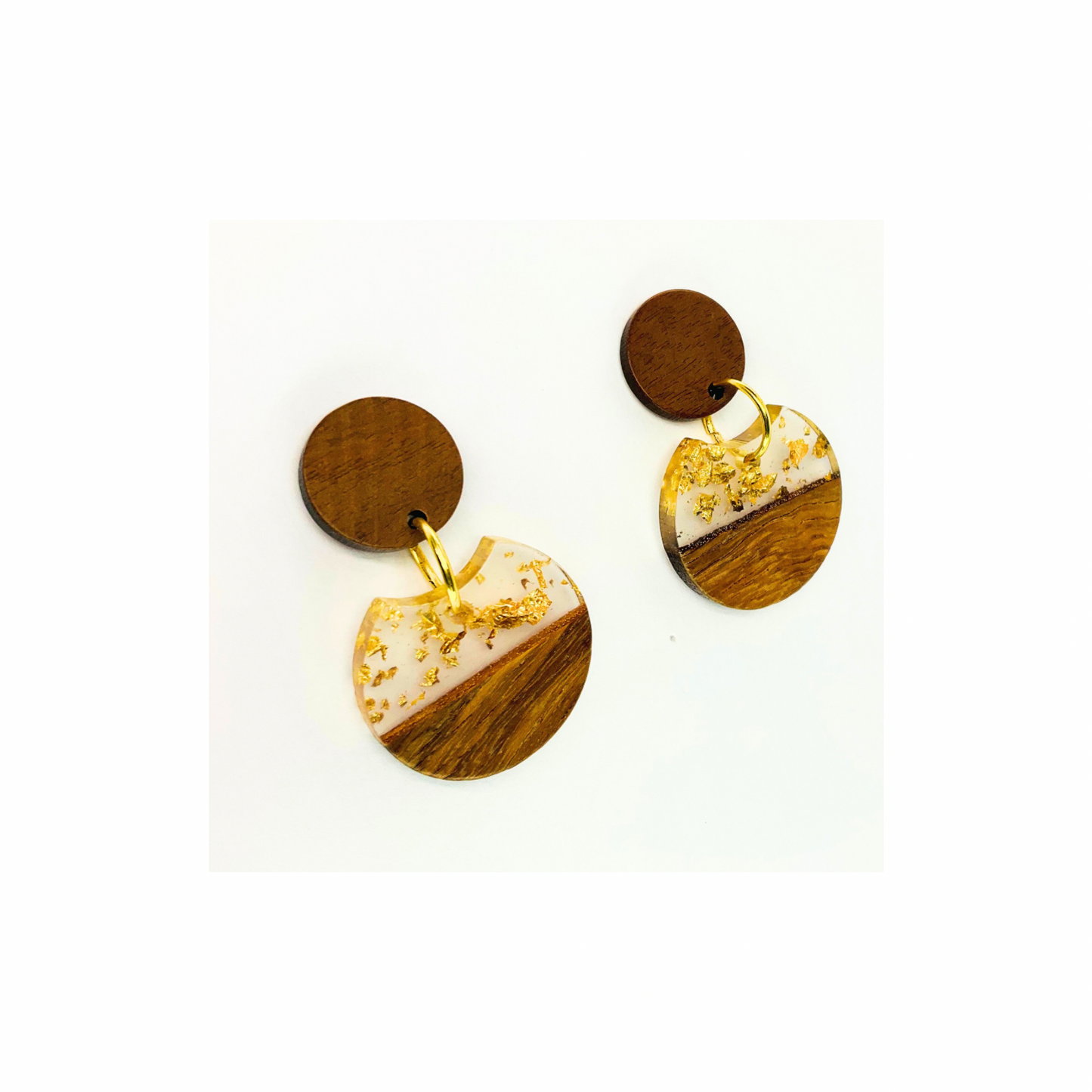 Boho Wood Collection Round Stud Earring with Gold Accents and Wooden Design Elements