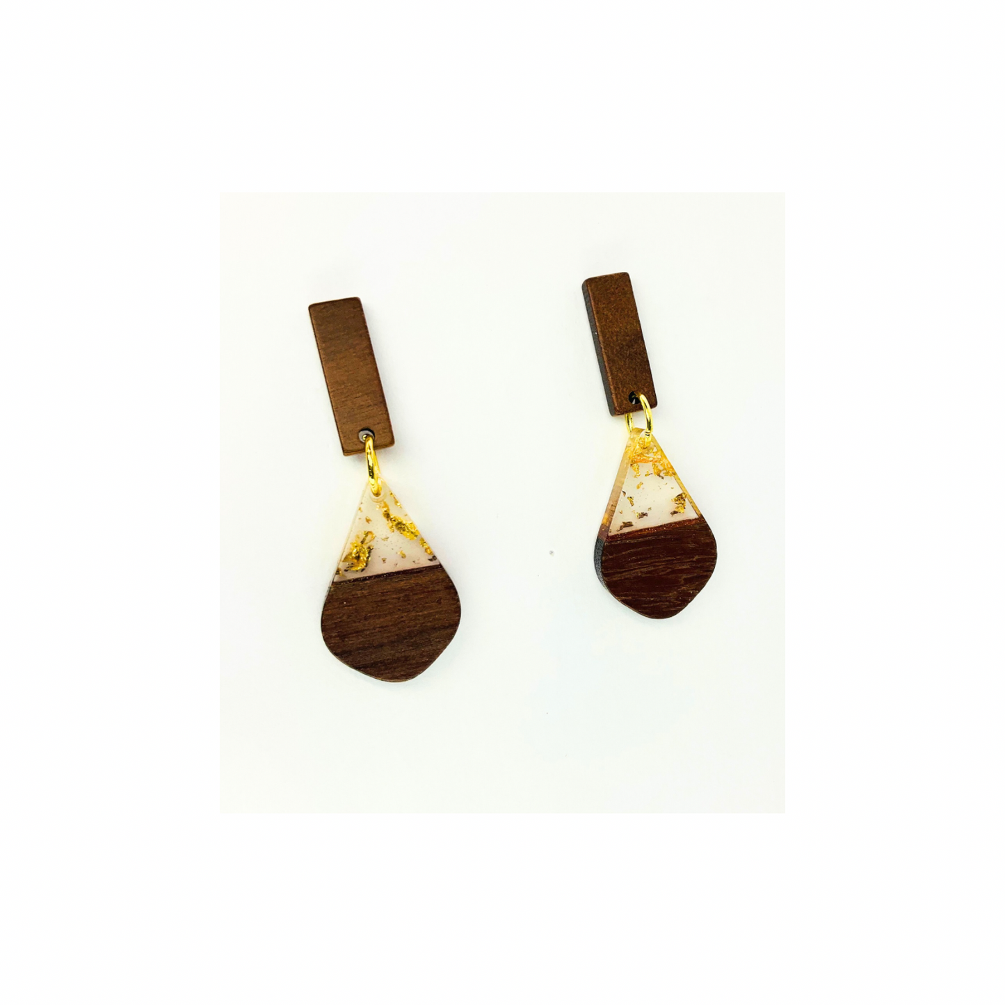 Boho Wood Collection Teardrop Stud Earrings for Female - Wooden Design with Gold Accents