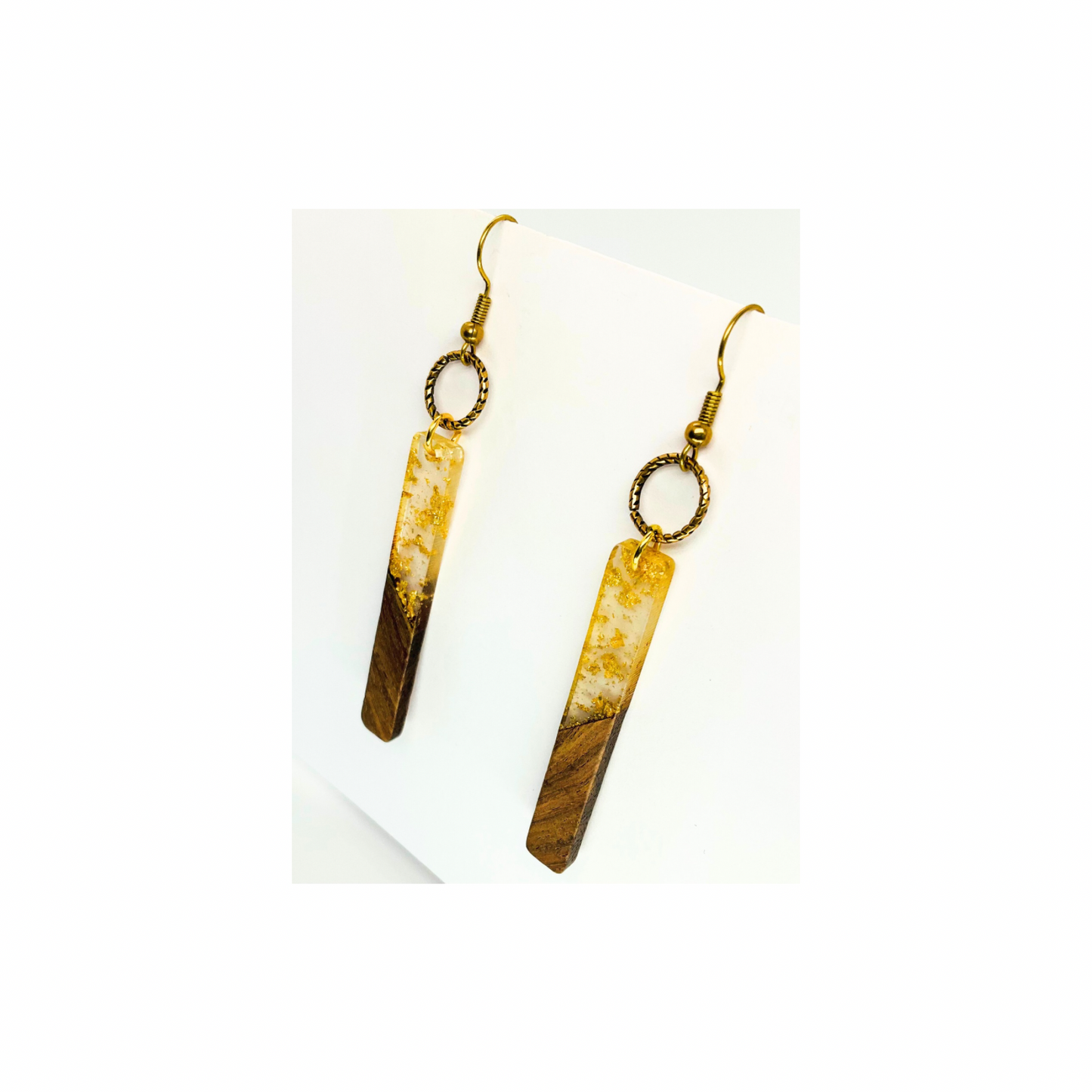 Boho Wood Collection Long Dangle Earring with Gold Accents and Wooden Design Elements