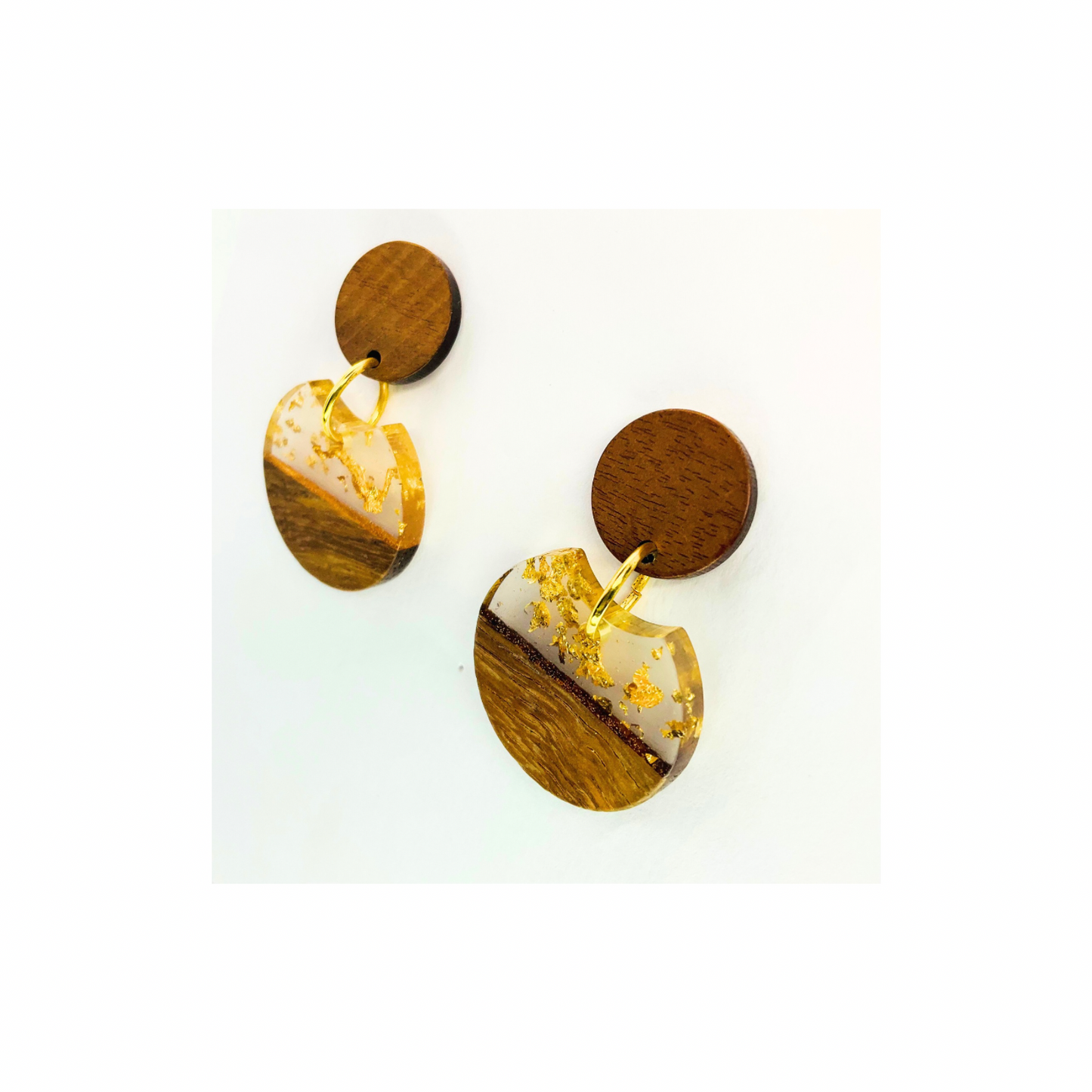 Boho Wood Collection Round Stud Earring with Gold Accents and Wooden Design Elements