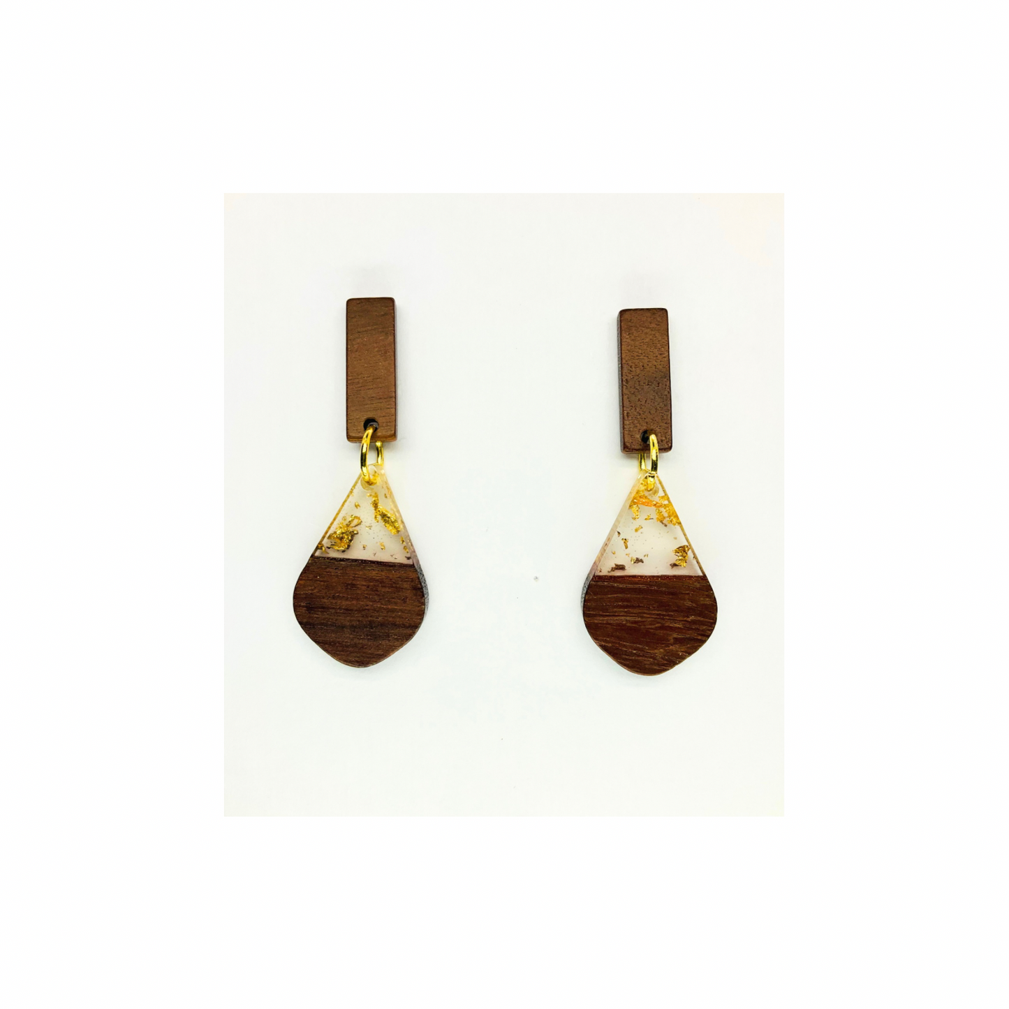 Boho Wood Collection Teardrop Stud Earrings for Female - Wooden Design with Gold Accents