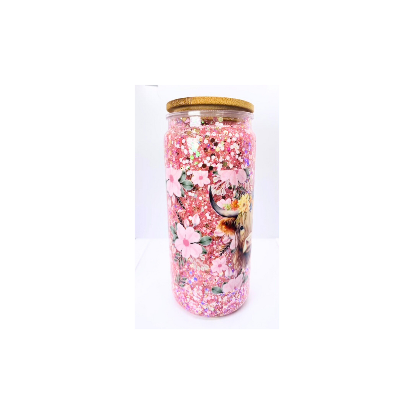 Highland Cow Pink Sparkle 20 ounce Tumbler Handmade with Lid & Straw