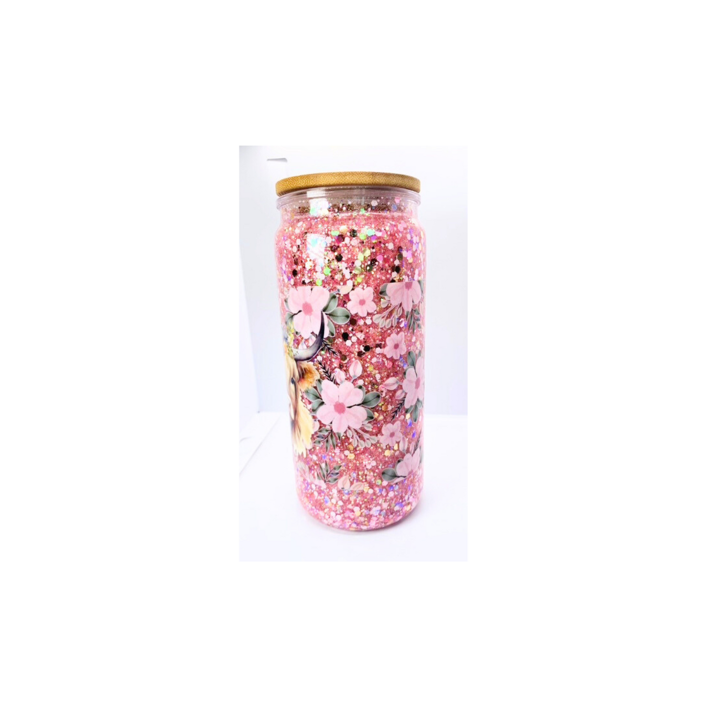 Highland Cow Pink Sparkle 20 ounce Tumbler Handmade with Lid & Straw